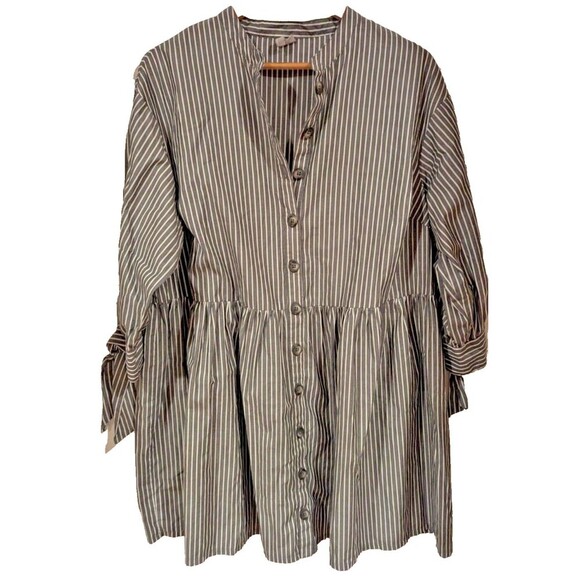Asos Poplin Grey and White Striped Swing Shirt Dress Sz 12 Preppy Soft Girl - Picture 1 of 8